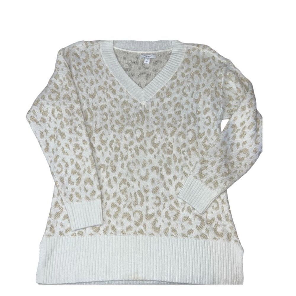 Women’s Leopard Print White Knit Sweater SMALL